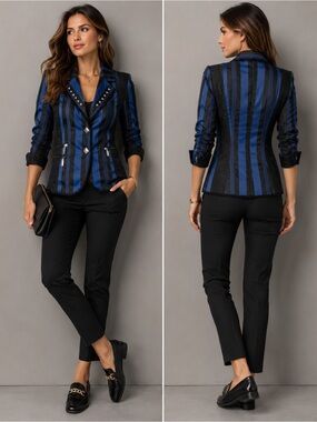 Airfield black blue striped blazer jacket Sz 6